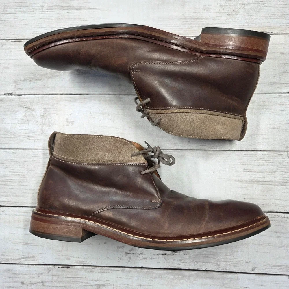 Cole Haan Chukka Boots Men 10M Brown C20293 Leather Suede Trim Lace Up Round Toe